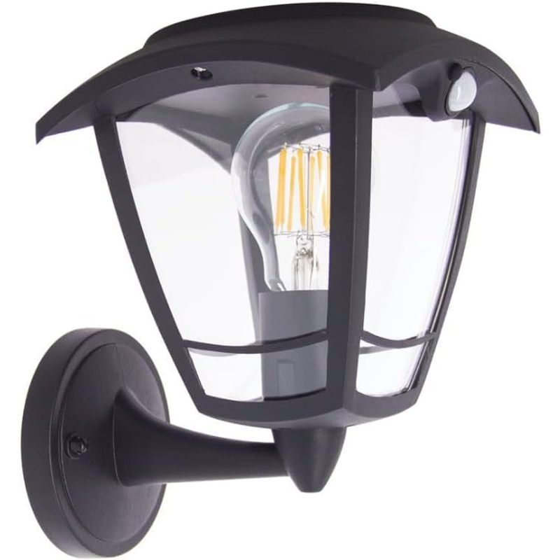 Applique solaire lanterne noire à détecteur, ampoule filament 22 cm