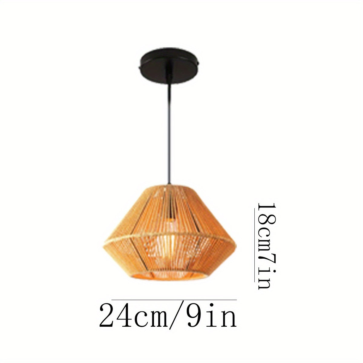Suspension diamant en corde naturelle tressée, Ø 24 x H 18 cm, E27