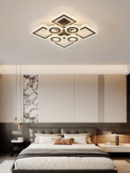 Plafonnier LED géométrique 75 cm, anneaux et carrés, trois teintes