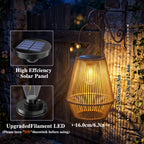 Lanterne solaire effet rotin IP65 à ampoule filament, à suspendre