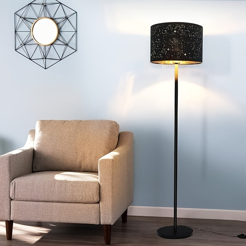 Lampadaire à abat-jour ciel étoilé noir et doré, 144 cm