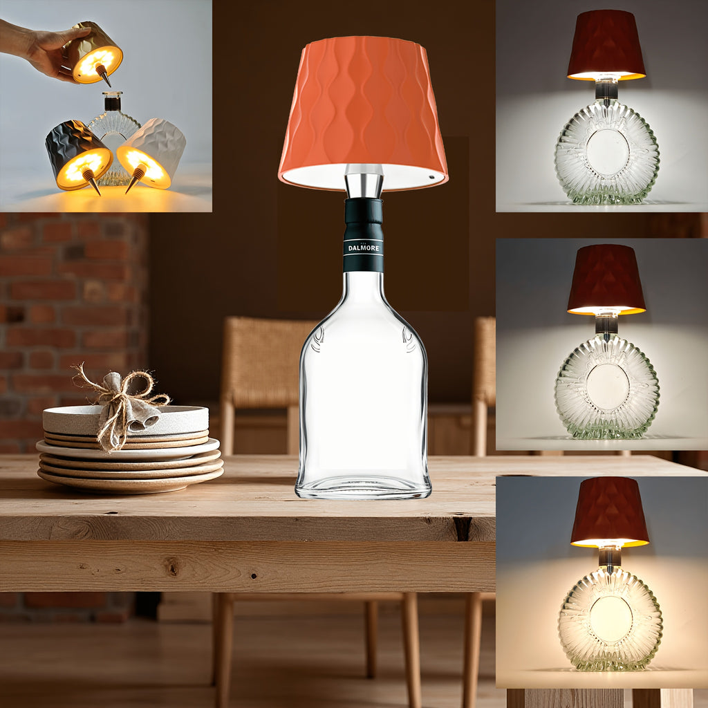Lampe sans fil pour bouteille, abat-jour ondulé, recharge USB-C