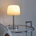 Lampe de chevet champignon en verre crème sur pied chromé, 35 cm