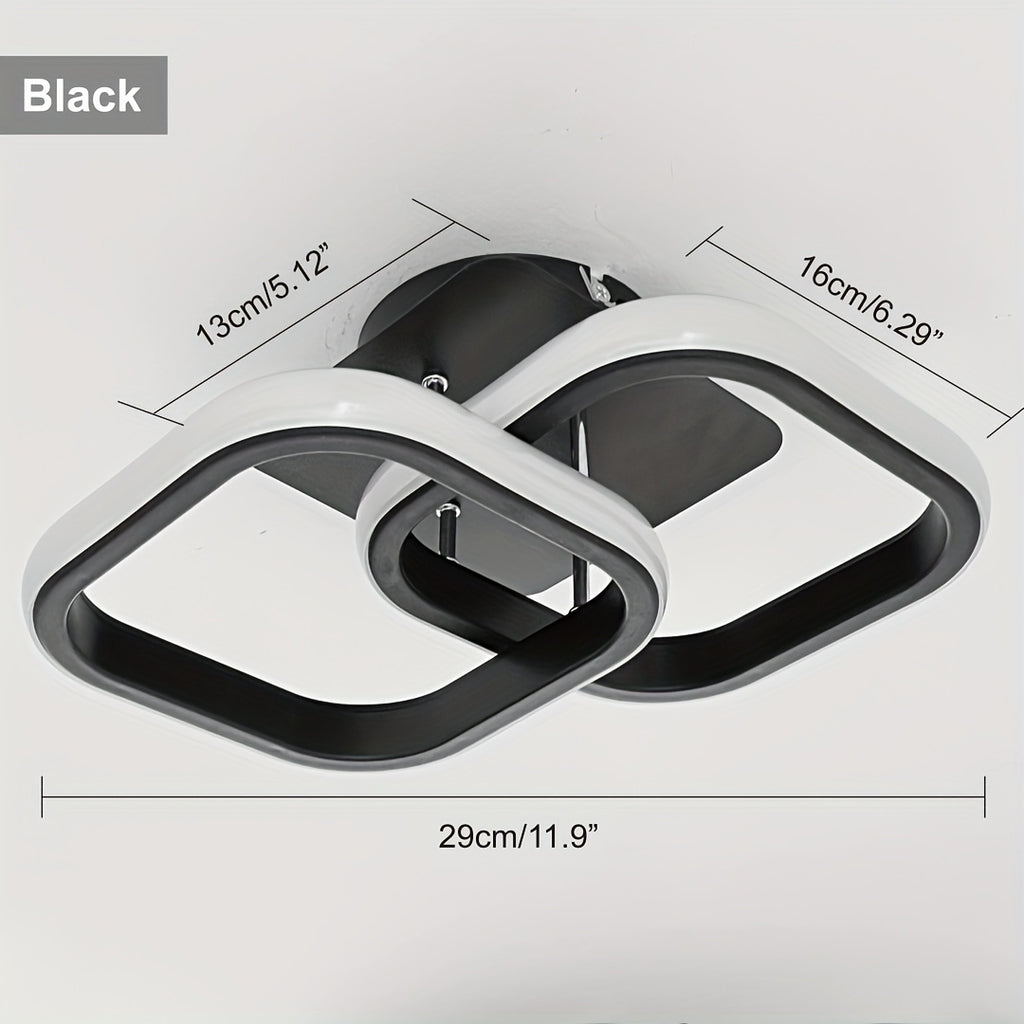Plafonnier LED à deux carrés entrelacés, noir ou blanc, 29 cm