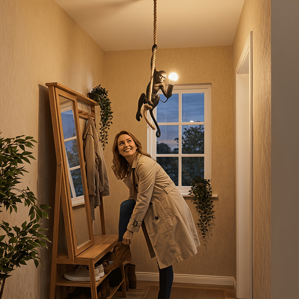 Suspension singe en résine sur corde de chanvre, douille E27