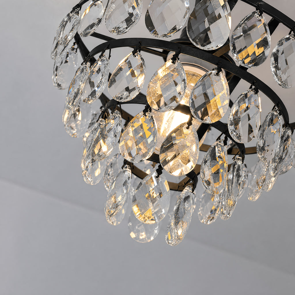 Lustre de cristal sur tige courte, doré ou noir, Ø 24,8 cm
