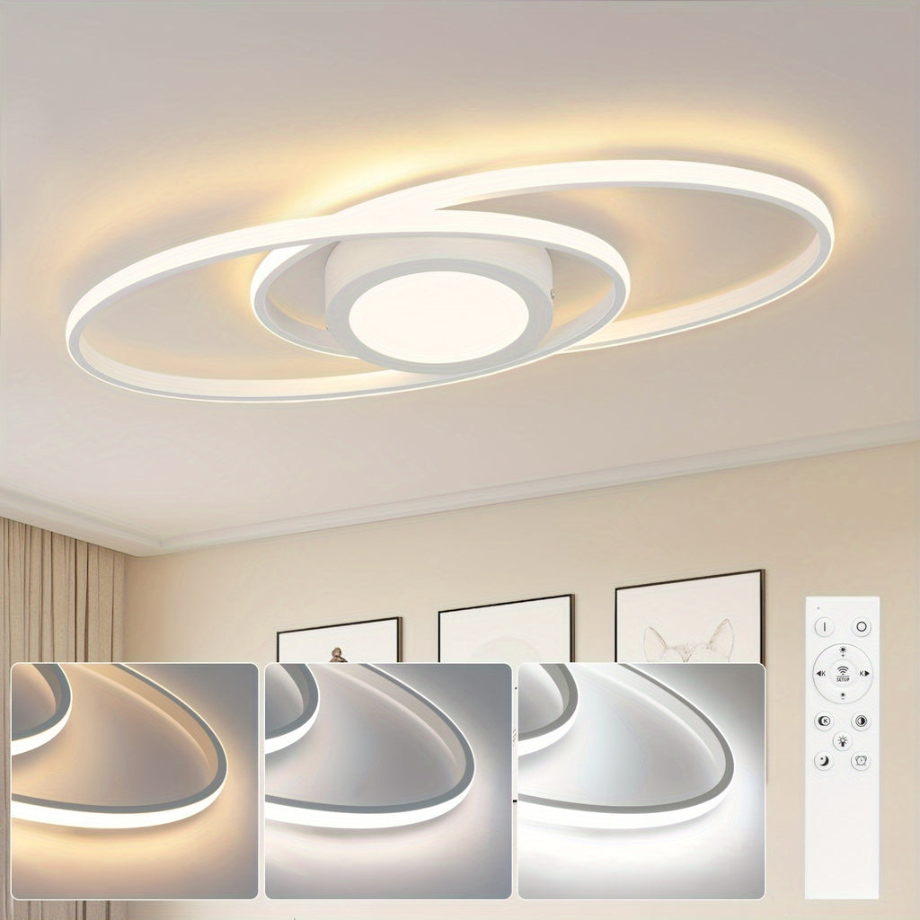 Plafonnier LED noir ovale ou carré à anneaux, avec télécommande