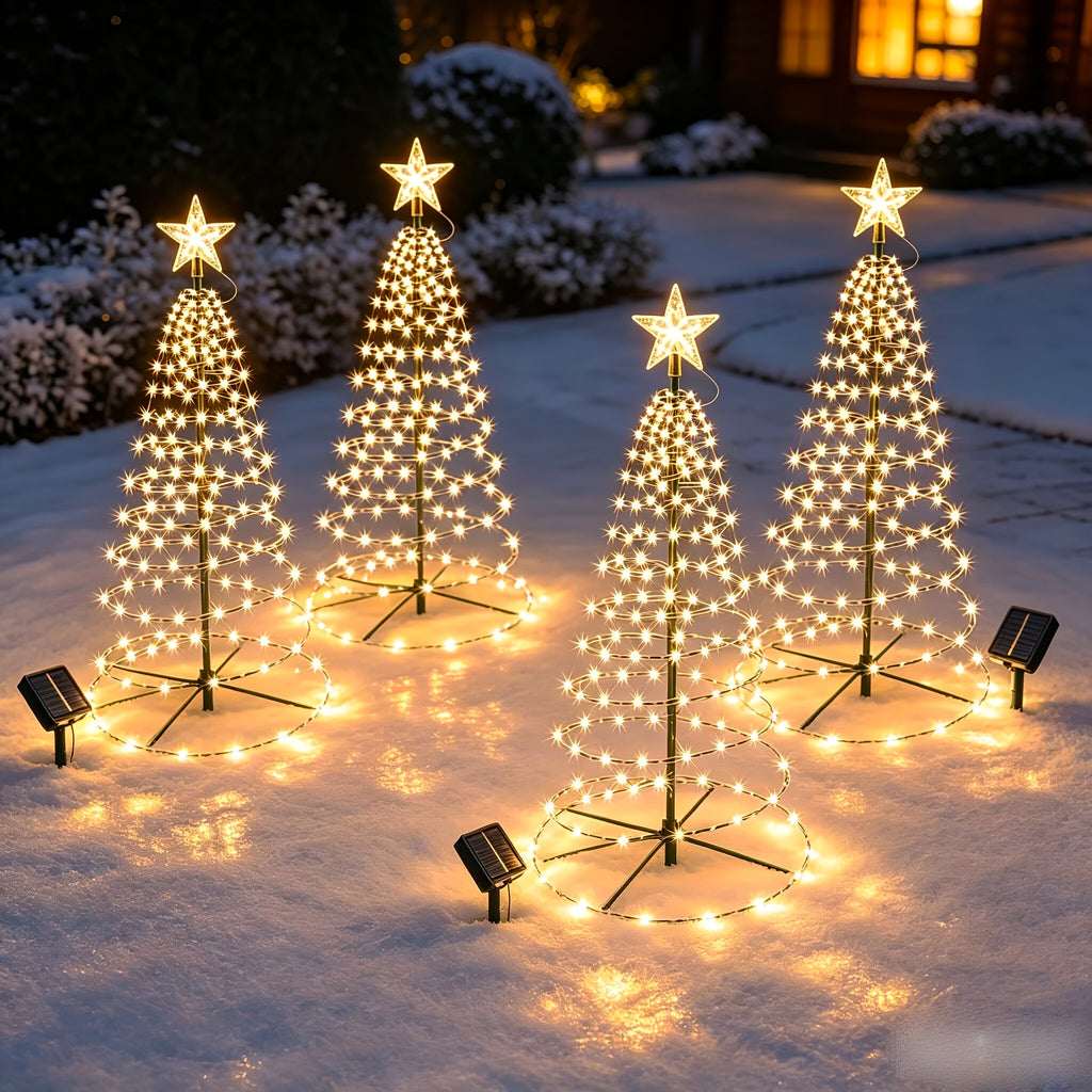 Sapin de Noël lumineux solaire en spirale à étoile, 93 cm, 80 LED