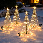 Sapin de Noël lumineux solaire en spirale à étoile, 93 cm, 80 LED