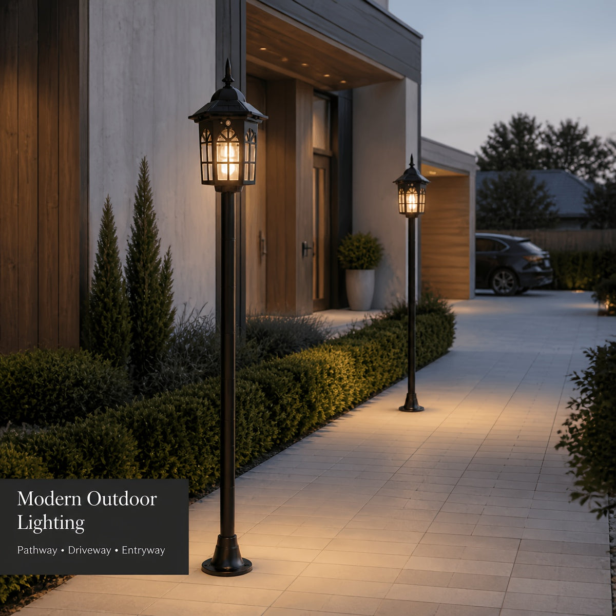 Lot de 2 lampadaires solaires 168 cm à détecteur, lanterne noire