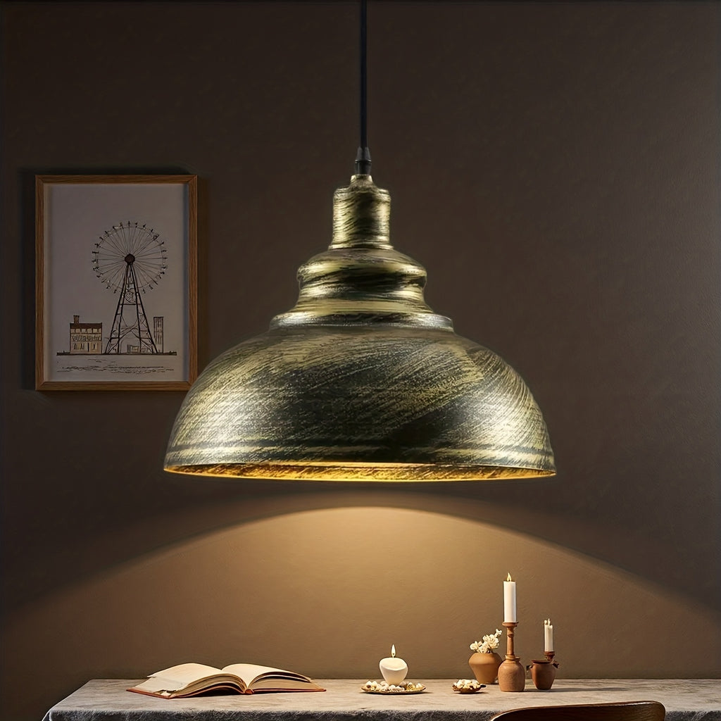 Suspension dôme en métal vert antique brossé doré, Ø 28 cm