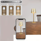 Lampe de bureau LED rose sans fil, abat-jour facetté en relief