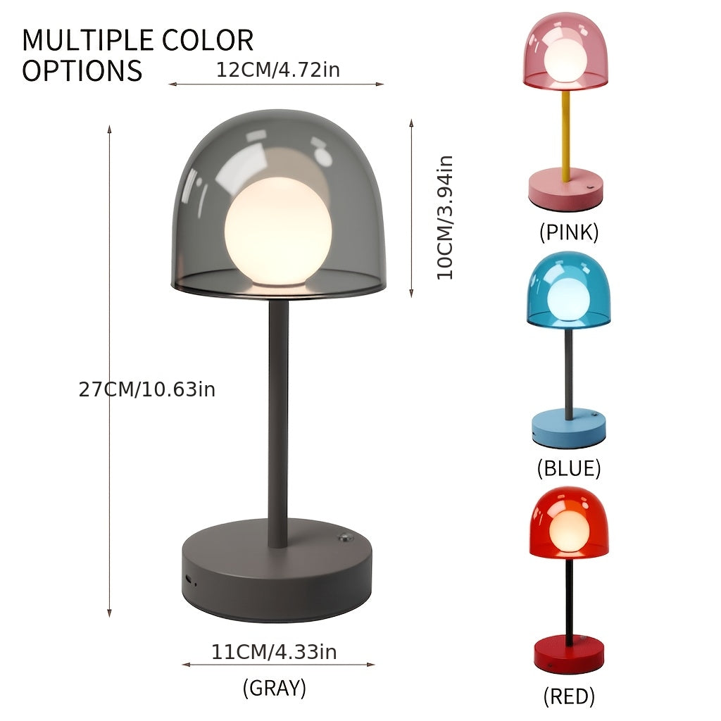Lampe champignon rechargeable à dôme bleu ou rouge, globe blanc