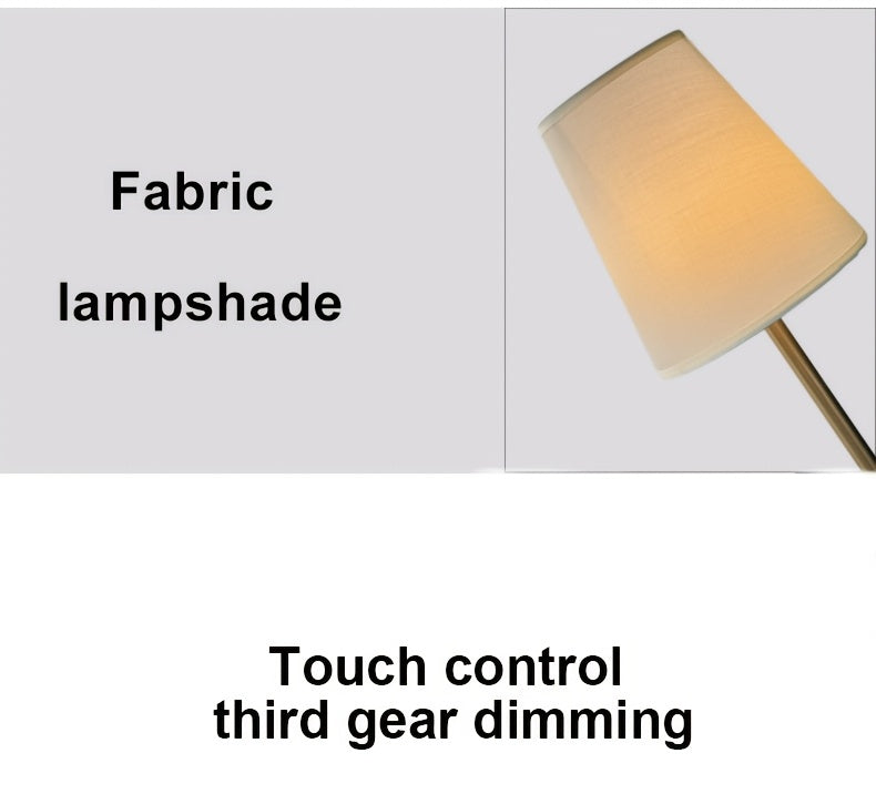 Lampe de chevet sans fil rétro, tige finition laiton et cône en tissu