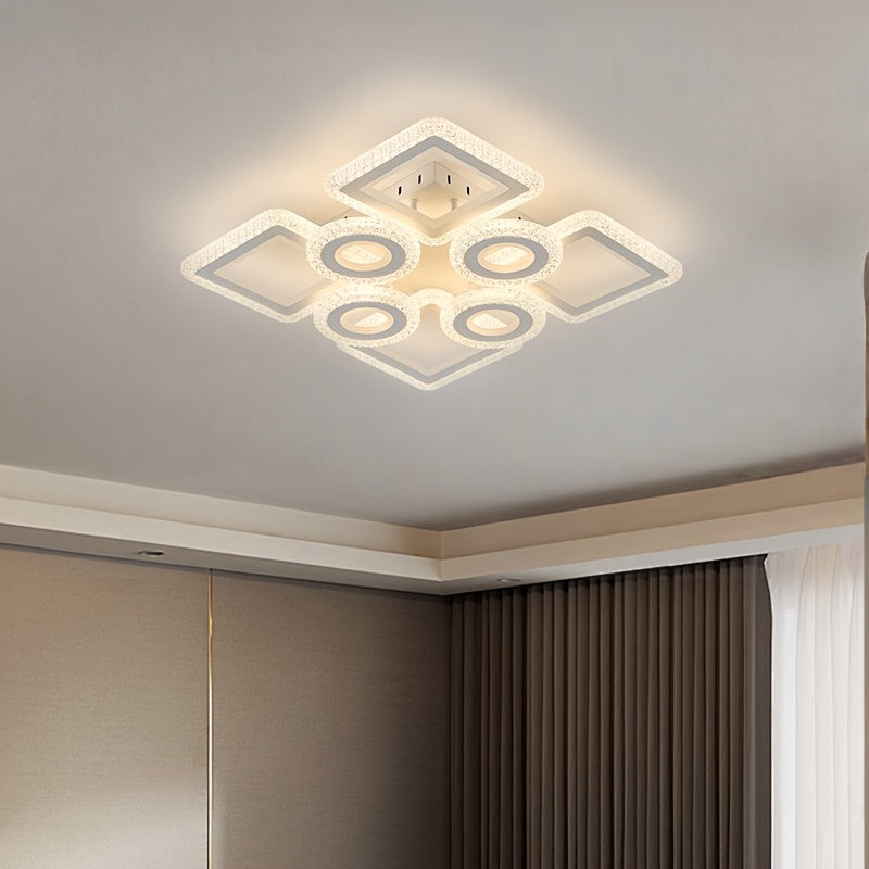 Plafonnier LED géométrique 75 cm, anneaux et carrés, trois teintes