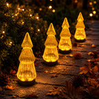 Lampe décorative solaire sapin effet verre strié, 24 cm