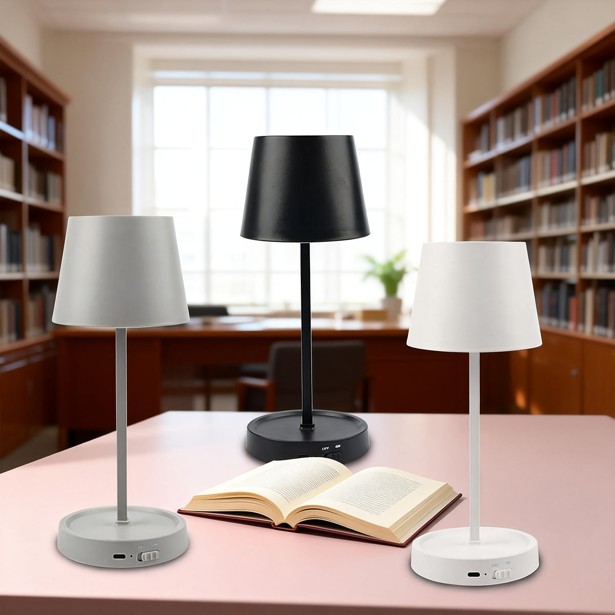 Lampe de table sans fil à socle vide-poche, recharge USB-C