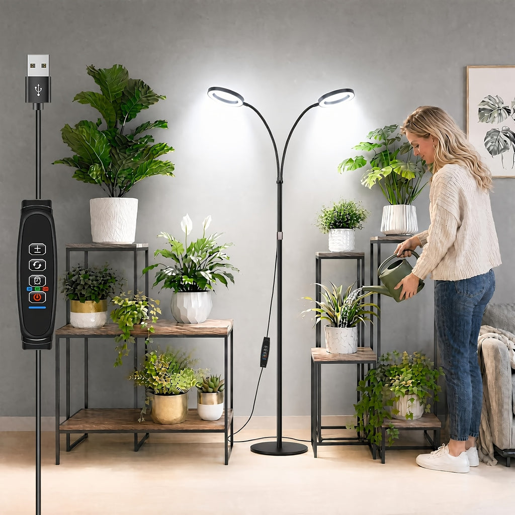 Lampadaire LED de croissance pour plantes à deux têtes, 58 à 173 cm