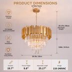 Lustre doré à lamelles et quatre étages de cristal, Ø 50 cm