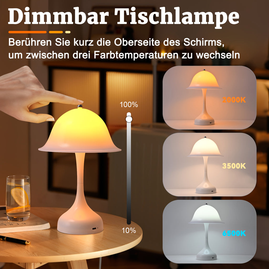 Lot de 2 lampes champignon sans fil blanches, tactiles, 24,5 cm