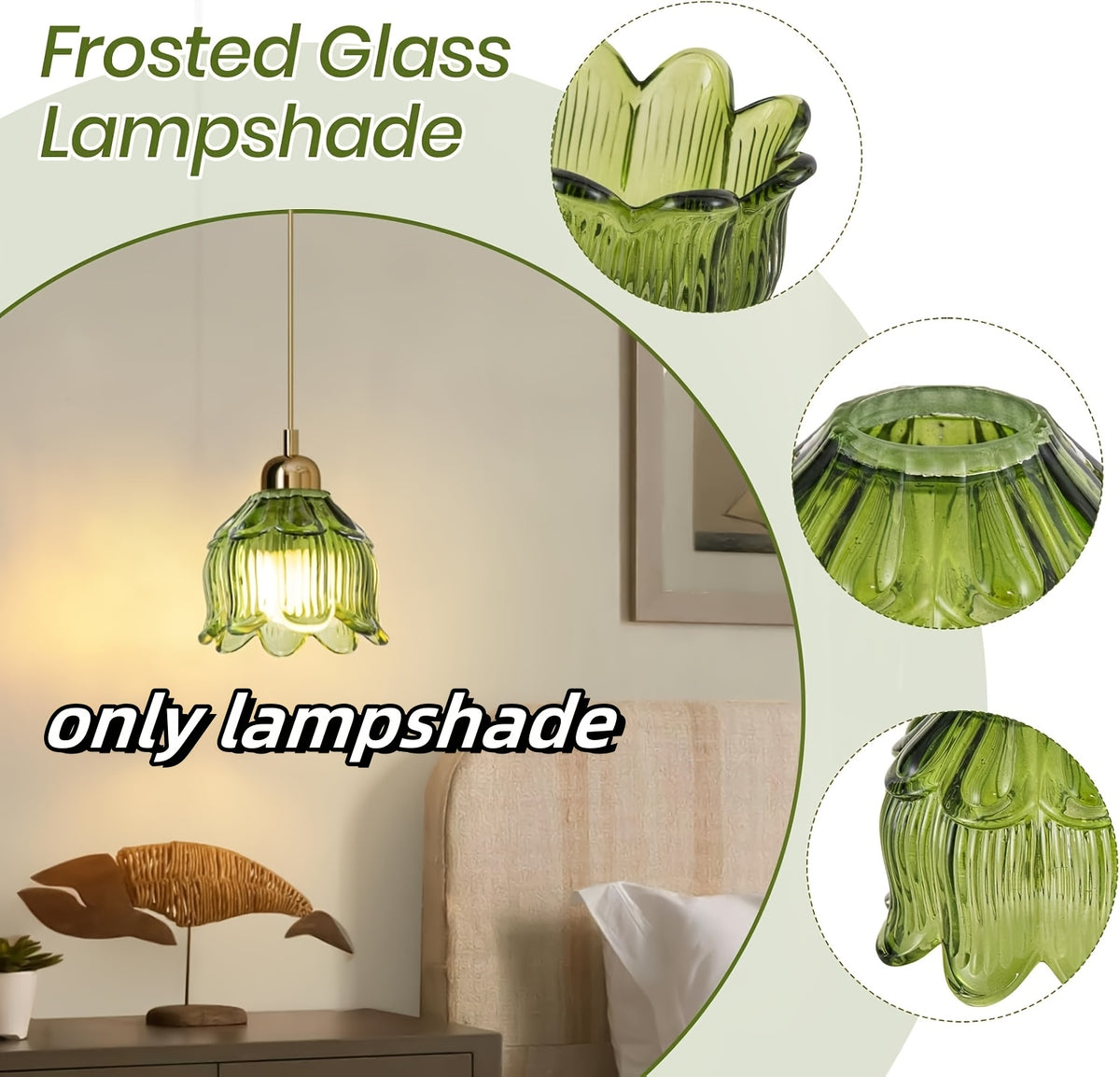 Tulipe en verre vert à pétales superposés pour douille E27, Ø 12 cm