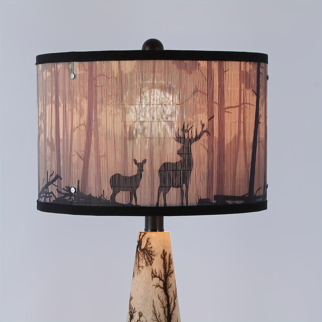 Abat-jour tambour en bambou imprimé forêt et cerfs, Ø 30,5 cm