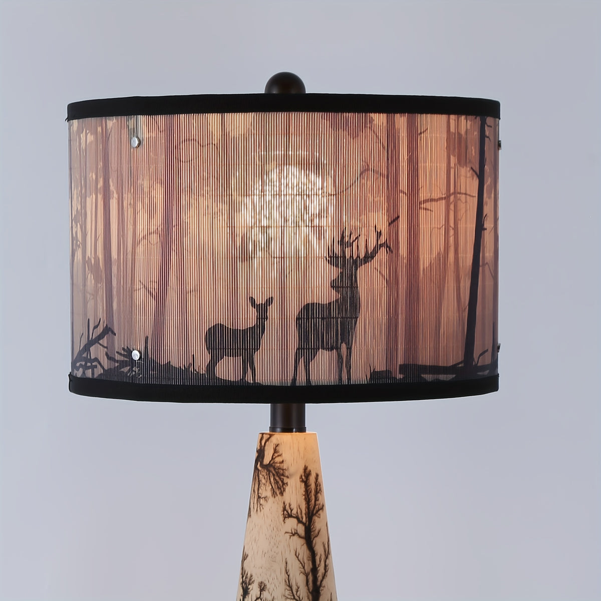 Abat-jour tambour en bambou imprimé forêt et cerfs, Ø 30,5 cm