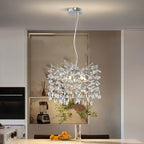 Lustre argenté à rameaux et pampilles de cristal, 5 lumières, Ø 30 cm
