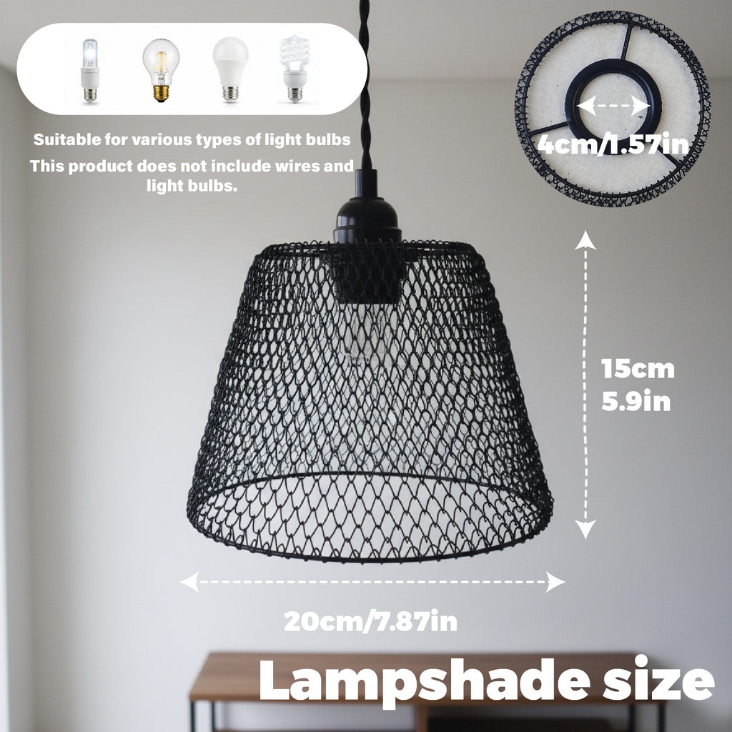 Abat-jour cage en treillis métallique noir pliable, Ø 20 x H 15 cm