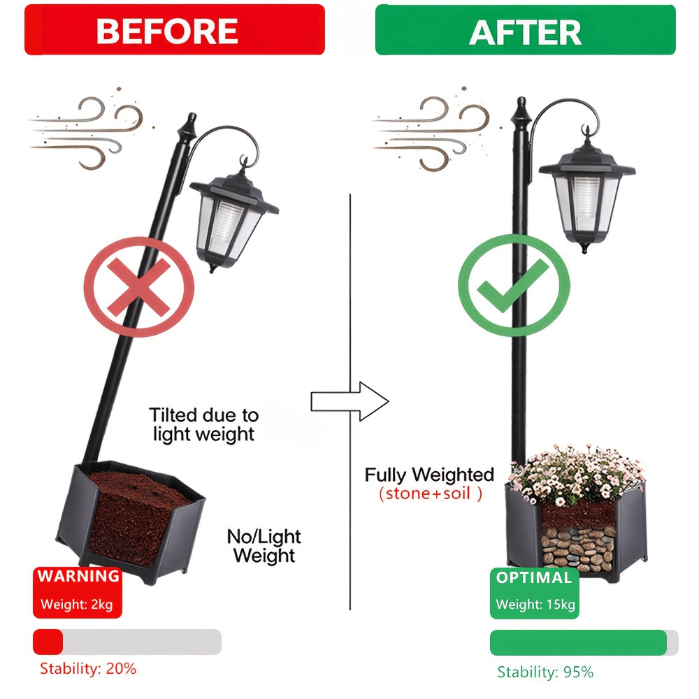 Lampadaire solaire 85 cm à jardinière hexagonale et lanterne suspendue