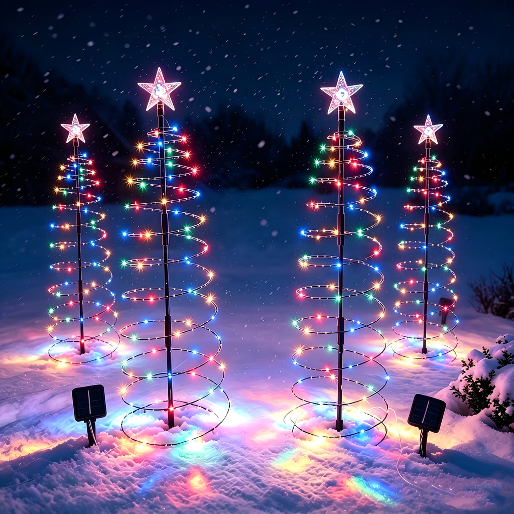 Sapin de Noël lumineux solaire en spirale à étoile, 93 cm, 80 LED