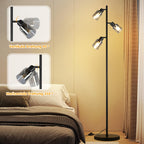Lampadaire noir à trois spots en verre fumé orientables, 138 cm