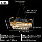 Lustre ovale noir et doré à cascade de cristal, 8 lumières E14