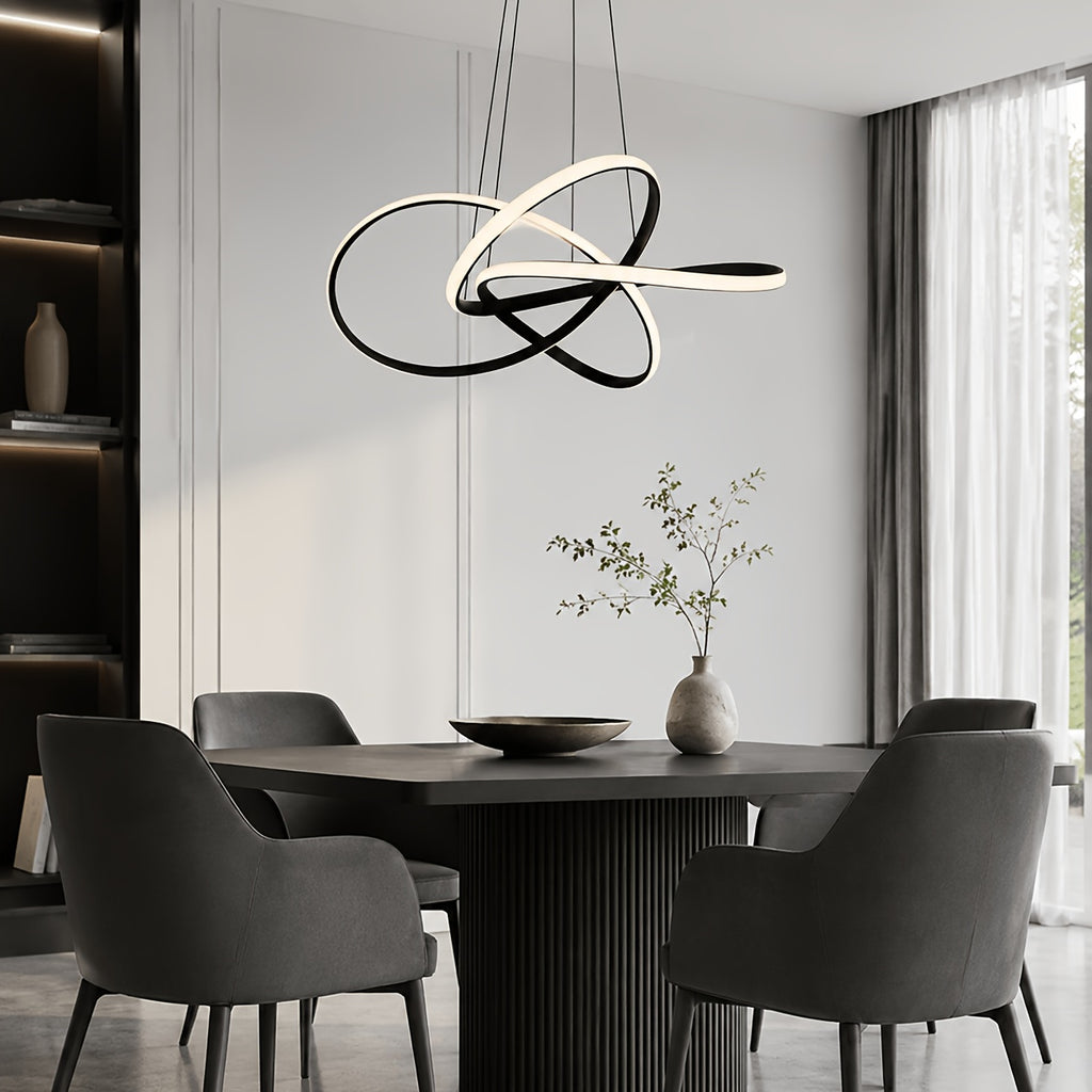 Lustre LED à boucles entrelacées en aluminium noir, avec télécommande