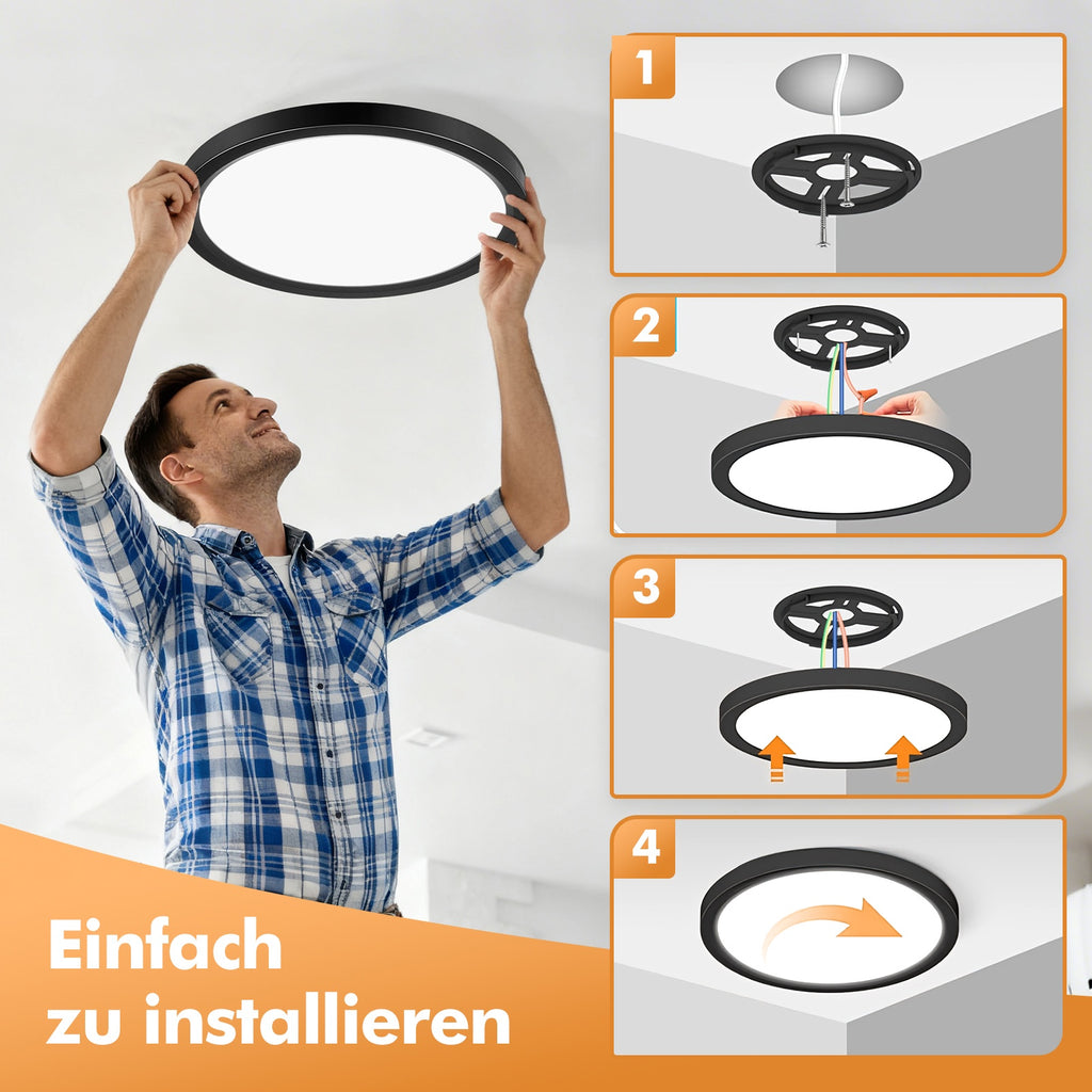 Lot de 2 plafonniers LED ronds noirs extra-plats, Ø 18 cm, 20 W