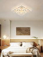 Plafonnier LED géométrique 75 cm, anneaux et carrés, trois teintes