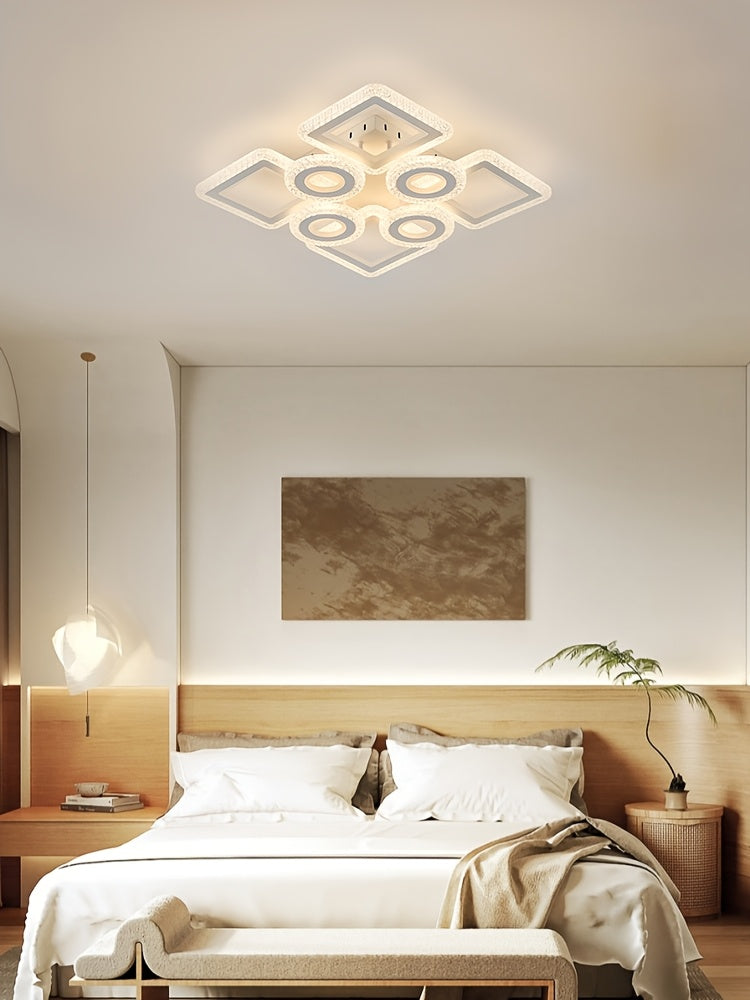 Plafonnier LED géométrique 75 cm, anneaux et carrés, trois teintes