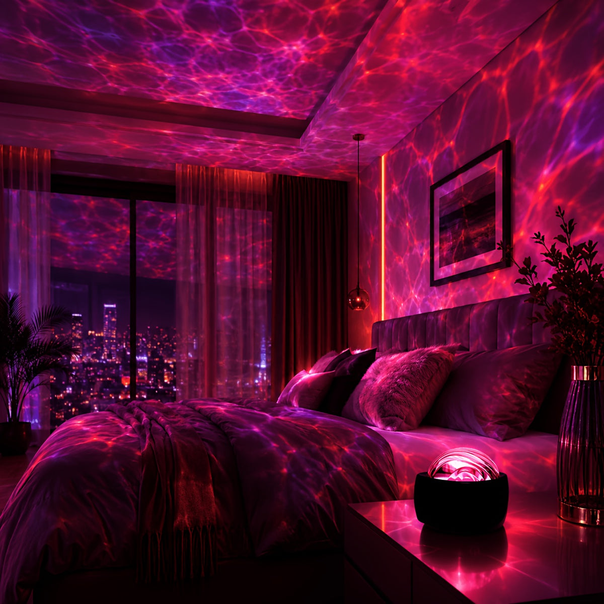 Veilleuse projecteur vagues d'eau, dôme noir pour salon et chambre