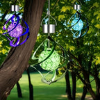 Suspension solaire spirale argentée à boule LED multicolore