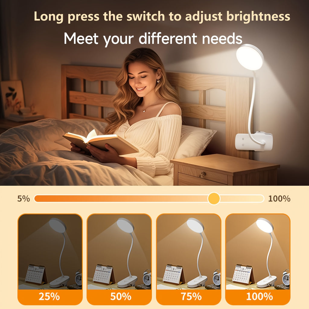 Lampe de chevet à pince rechargeable USB-C, tête ronde de 9,3 cm
