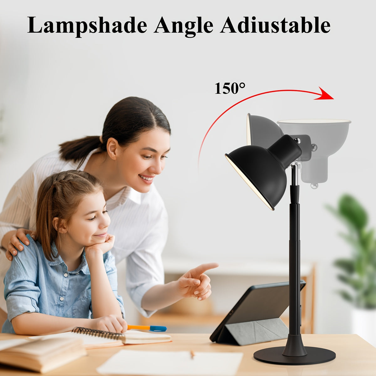 Lampadaire LED USB noir convertible en lampe de chevet, 45 à 145 cm