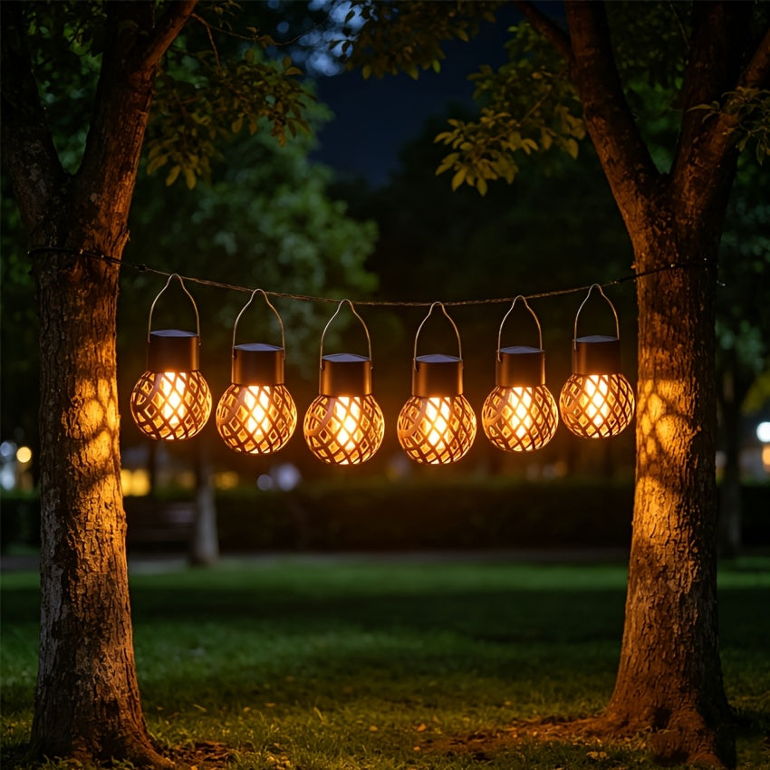 Lanterne solaire boule à effet flamme 12 LED, IP44, lot de 4