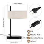 Lot de 2 lampes de chevet noires, abat-jour en lin, douille E14