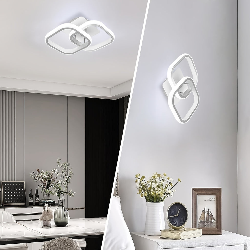 Plafonnier LED à deux carrés entrelacés, noir ou blanc, 29 cm