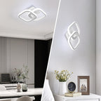 Plafonnier LED à deux carrés entrelacés, noir ou blanc, 29 cm
