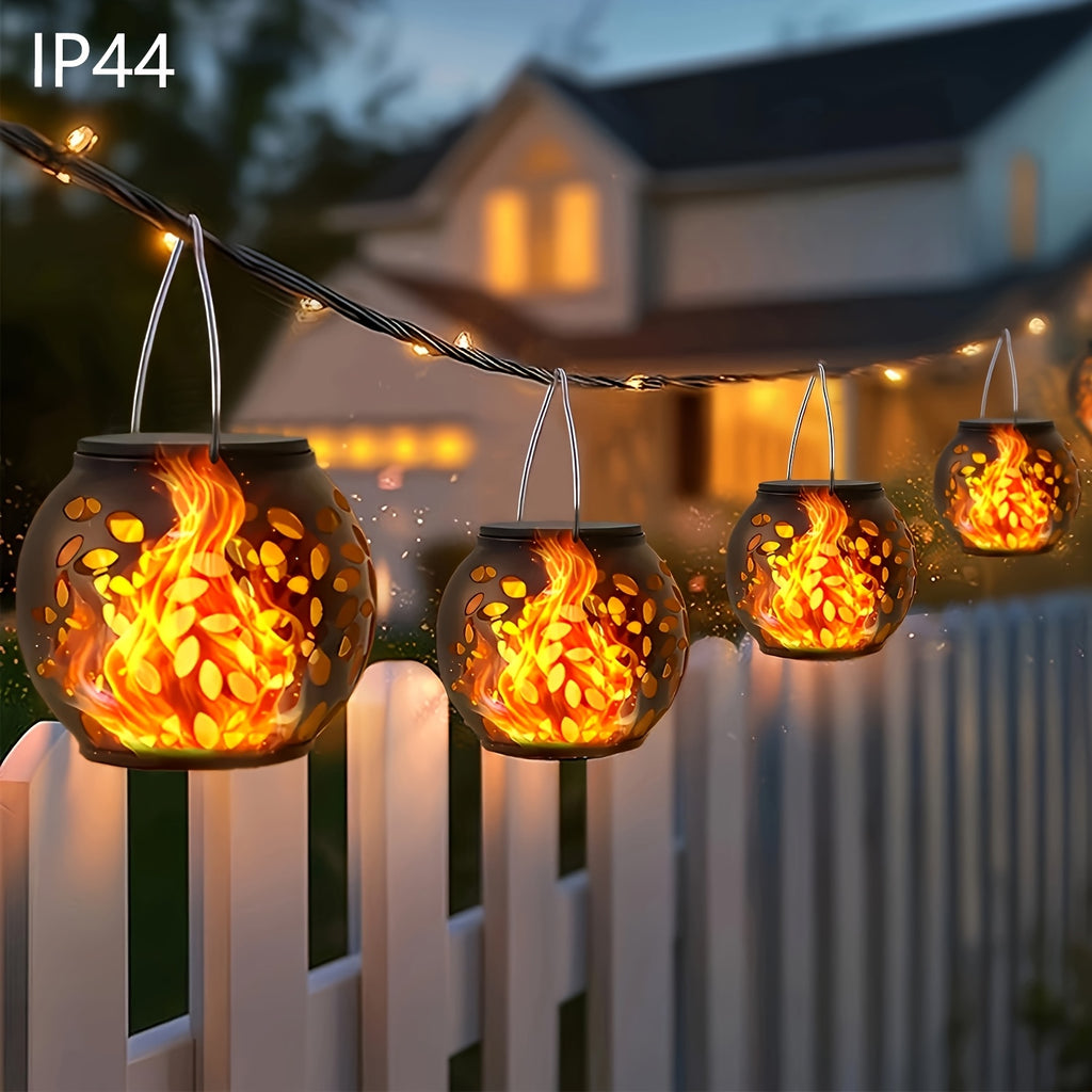 Lanterne solaire boule à motif feuilles, effet flamme, lot de 4 ou 12