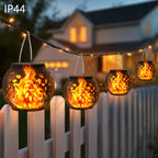 Lanterne solaire boule à motif feuilles, effet flamme, lot de 4 ou 12
