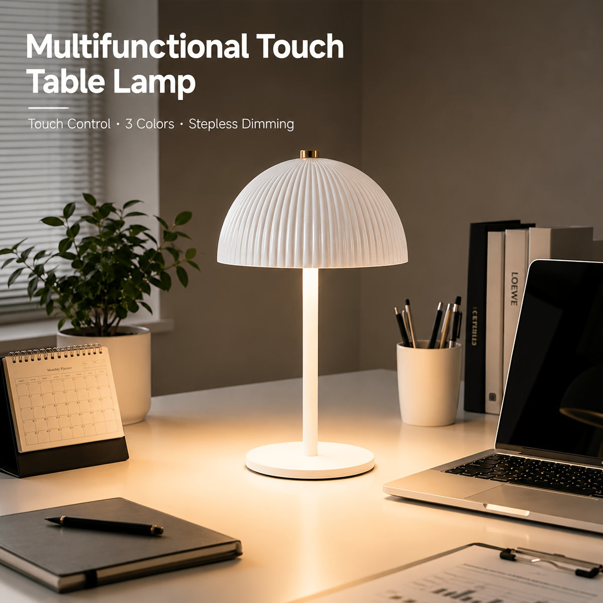 Lampe de table sans fil à dôme plissé, cinq coloris au choix