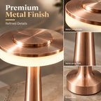 Lampe de table sans fil en métal brossé, tête plate tactile Ø 12 cm
