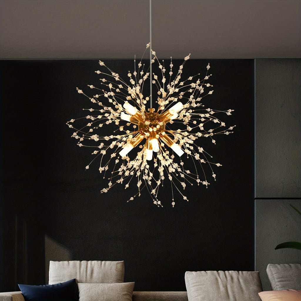 Lustre pissenlit doré à perles de cristal, 8 lumières, Ø 45 cm
